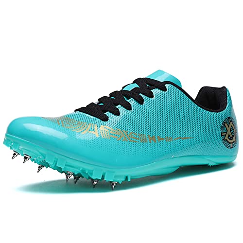 BLBK Spikes Atletismo 8 uñas Unisex Zapatos de atletismo antideslizantes juveniles con clavos y Sprint Hombre Niños y Mujer, verde, 35 EU