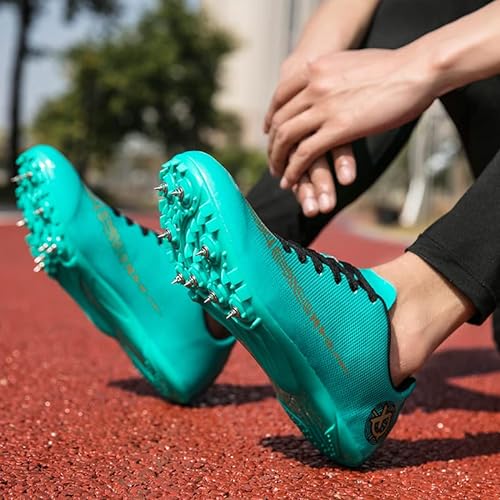 BLBK Spikes Atletismo 8 uñas Unisex Zapatos de atletismo antideslizantes juveniles con clavos y Sprint Hombre Niños y Mujer, verde, 35 EU