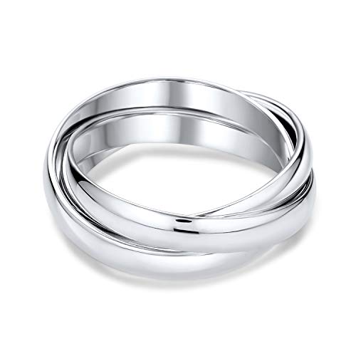 Bling Jewelry Unisex Simple Cúpula Parejas De Rusia Pulido Tres Rodando Triple Anillo De Boda Para Mujeres Hombres .925 Plata De Ley