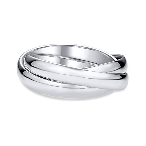 Bling Jewelry Unisex Simple Cúpula Parejas De Rusia Pulido Tres Rodando Triple Anillo De Boda Para Mujeres Hombres .925 Plata De Ley