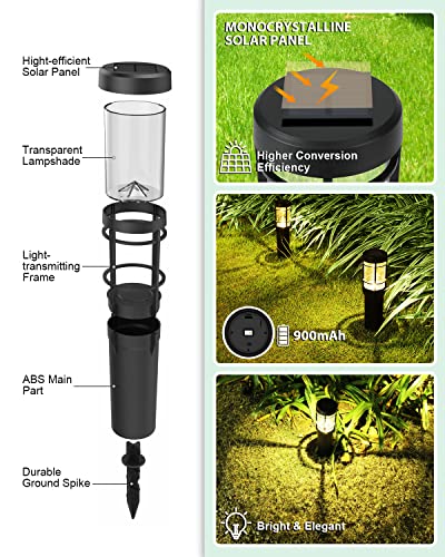 BLOOMWIN Lamparas Solares Exterior Camino, 4 Pack Baliza Solar Exterior Jardín Blanco Cálido y RGB Cambio de Color, Luces Solares LED Exteriores Césped Impermeable IP65 Iluminación Entrada Pasarela