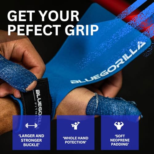 BLUEGORILLA Gecko. Calleras para Crossfit - Exclusivo Tejido técnico de Alta protección y Confort. Gimnasio,Box,calistenia, Neopreno de protección en muñeca. Llavero de Regalo (Extra Grande)