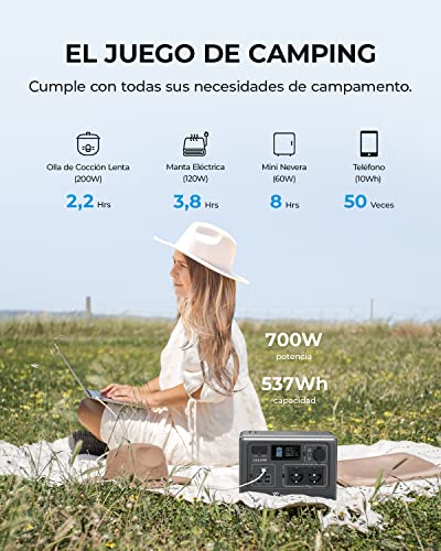 BLUETTI Generador Solar EB55, Respaldo de Batería LiFePO4 de 537Wh Estación de Energía Portátil con 2 Salidas de AC de 700W (Pico de 1400W), Tipo-C de 100W (Panel Solar Opcional), Uso Doméstico