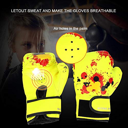 Bnineteenteam Guantes de Boxeo para niños, Dibujos Animados para niños, PU, Cuero, Guantes de Boxeo, Principiantes, Entrenamiento con Guantes, Guantes, de 2 a 11 años de Edad. (Amarillo)