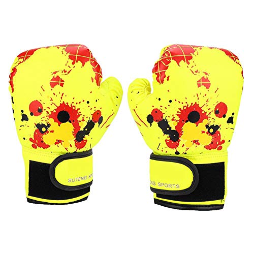 Bnineteenteam Guantes de Boxeo para niños, Dibujos Animados para niños, PU, Cuero, Guantes de Boxeo, Principiantes, Entrenamiento con Guantes, Guantes, de 2 a 11 años de Edad. (Amarillo)