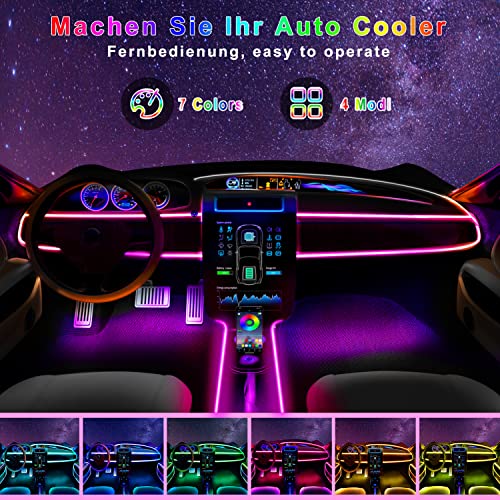 Boadw Iluminación Interior LED para Coche 5050 RGB, iluminación Ambiental para Coche, 4 m, Tira LED para Coche con aplicación de Control de Botones USB, Barra de luz Musical