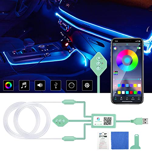 Boadw Iluminación Interior LED para Coche 5050 RGB, iluminación Ambiental para Coche, 4 m, Tira LED para Coche con aplicación de Control de Botones USB, Barra de luz Musical