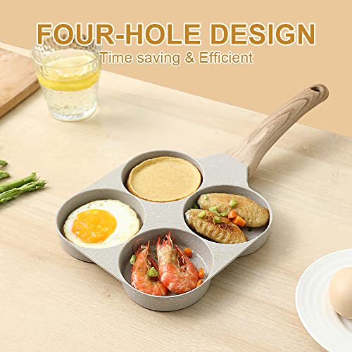 Bobikuke Sartén Huevos Poche de 4 Agujeros, Sartén Tortitas Antiadherente de Aluminio para Crepés de Desayuno Huevos Fritos Panqueques, Compatible con Inducción - Blanco