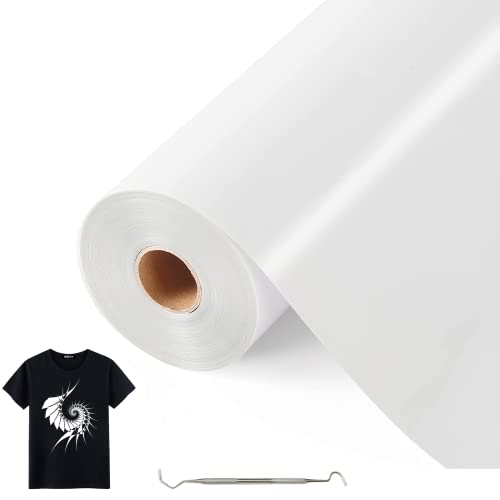 Bocguy Película de Vinilo Textil Blanco, 30.5 CM X 10M Rollos de HTV Vinilo Transferencia Térmica para Planchar Transferencia de Calor en DIY Camisetas y Más Telas, Fácil de Cortar (Blanco)