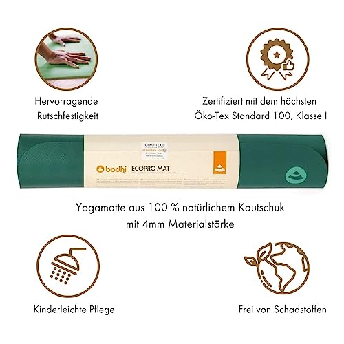 Bodhi Esterilla de yoga Eco Pro, 100% caucho natural | muy antideslizante | 100% natural y ecológica | esterilla profesional para yoga | ideal para yoga dinámico | 185 x 60 x 0,4 cm (jungle green)