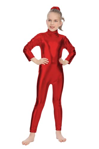 Bodies de Danza Brillante para Ballet, Mono de Manga Larga con Cremallera, Leotardo Body Nude para Gimnasia Deportiva Rítmica, Jumpsuit Niña Elástico Bailarina Yoga 1-12 años (4-6 años, Rojo)