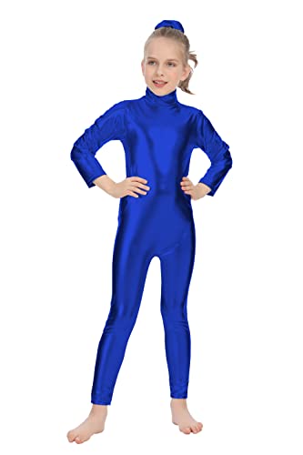 Bodies de Danza Brillante para Ballet, Mono de Manga Larga con Cremallera, Leotardo Body Nude para Gimnasia Deportiva Rítmica, Jumpsuit Niña Elástico Bailarina Yoga 1-12 años (4-6 años, Azul)