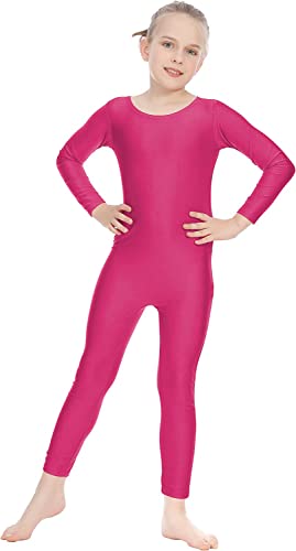 Bodies de Danza para Ballet, Mono de Manga Larga con Cremallera, Leotardo Body Nude para Gimnasia Deportiva Rítmica, Jumpsuit Niña Elástico Bailarina Yoga 1-12 años (4-6 años, Fucsia)