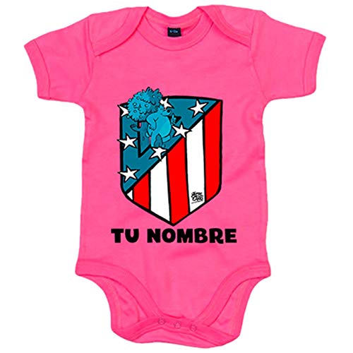 Body bebé Atleti nuevo escudo personalizable con nombre ilustrado por Jorge Crespo Cano - Rosa, Talla única 12 meses