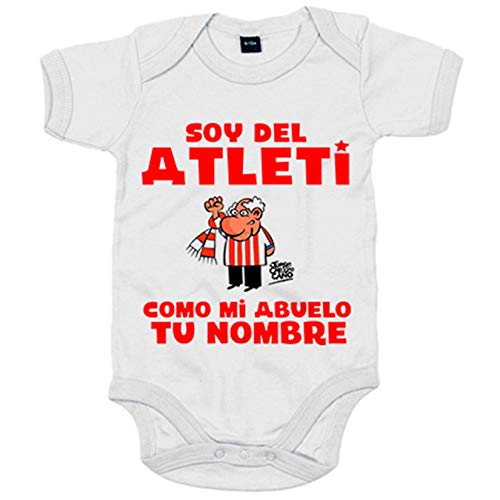 Body bebé soy del Atleti como mi abuelo personalizable con nombre ilustrado por Jorge Crespo Cano - Blanco, Talla única 12 meses