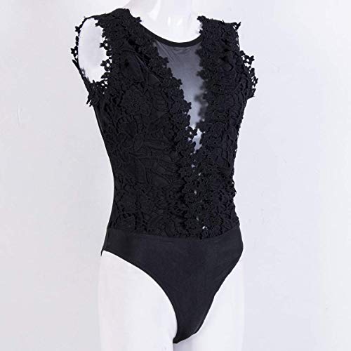 Body de Encaje Elegante para Mujer Traje con Cuello en V sin Mangas Tops sin Espalda Ropa Mono de Bodysuit para Casual Fiesta Playa (Negro,L)