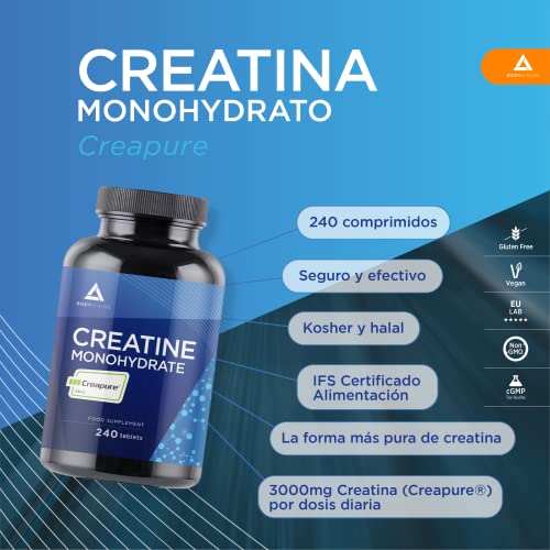 Bodyathlon- Creatina Monohidratada Creapure - 240 comprimidos- Creatina pura 3000mg- Calidad garantizada- Aumenta tu masa muscular fuerza y resistencia