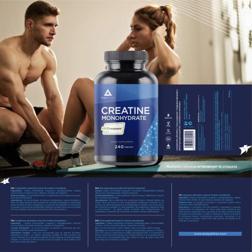 Bodyathlon- Creatina Monohidratada Creapure - 240 comprimidos- Creatina pura 3000mg- Calidad garantizada- Aumenta tu masa muscular fuerza y resistencia