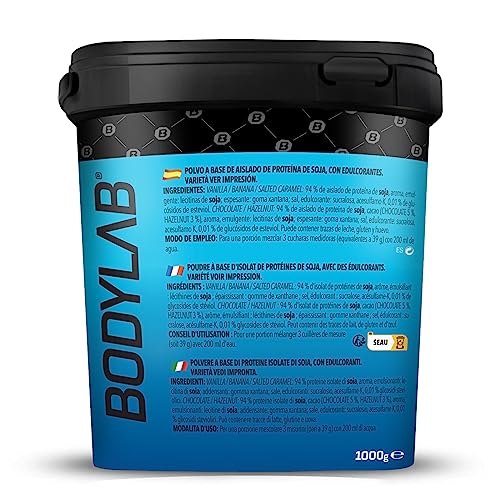 Bodylab24 Aislado de Proteína de Soja Vainilla 1kg, aislado de proteína de soja vegetal pura para tu desarrollo muscular, hasta un 90% de proteínas, amplio perfil de aminoácidos