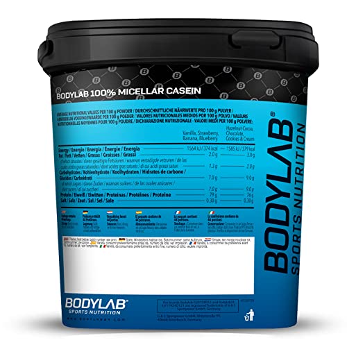 Bodylab24 Casein Micellar Plátano 1750g, caseína 100% pura, rica en aminoácidos BCAA, larga sensación de saciedad, apoya la construcción muscular, ideal durante una dieta proteica