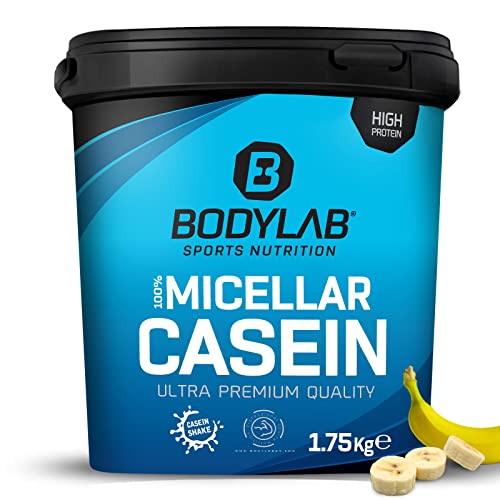 Bodylab24 Casein Micellar Plátano 1750g, caseína 100% pura, rica en aminoácidos BCAA, larga sensación de saciedad, apoya la construcción muscular, ideal durante una dieta proteica