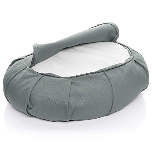 BODYMATE Cojín de Yoga Media Luna 42 cm Largo 30 cm Ancho 15 cm Alto | Relleno de cáscaras de Trigo sarraceno | Funda extragruesa y Lavable en Lavadora de algodón 100% | Cojín de meditación