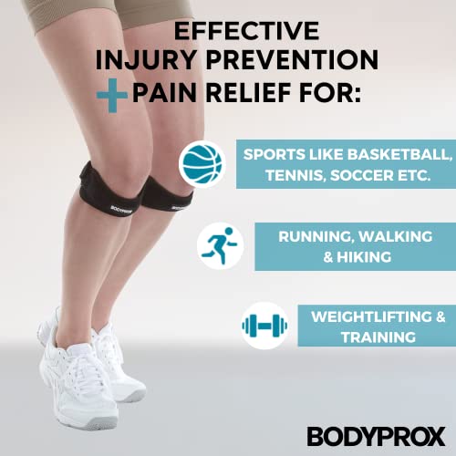 Bodyprox Correa de sujeción para el tendón rotuliano (2 unidades), alivio del dolor de tendinitis, para senderismo, fútbol, baloncesto, correr, saltar, tenis, voleibol y sentadillas