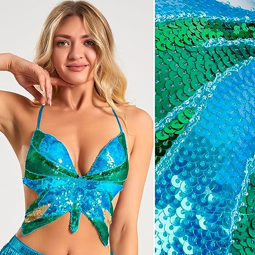 BOFUNX Conjunto Falda Borlas y Top para Danza del Vientre Minifalda Cinturón con Lentejuelas Flecos Traje Rave para Mujeres Niñas para Tango Zumba Samba Baile Fiestas Festivales Carnaval Halloween