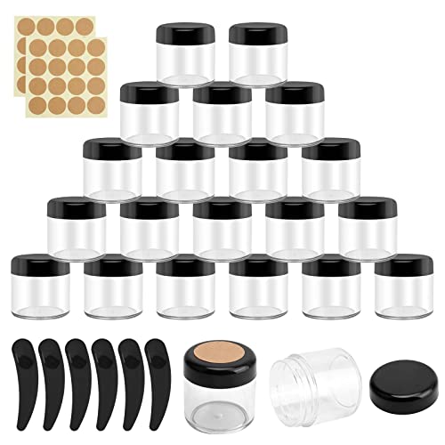 Boisbresil 20 Piezas Botes Pequeños de Plastico, 40 ml Botes Plastico con Tapa Envases para Cosmética Contenedor Cosmético de Viaje con Tapa para Crema + 6 Rascadores 24pcs Pegatinas de Notas