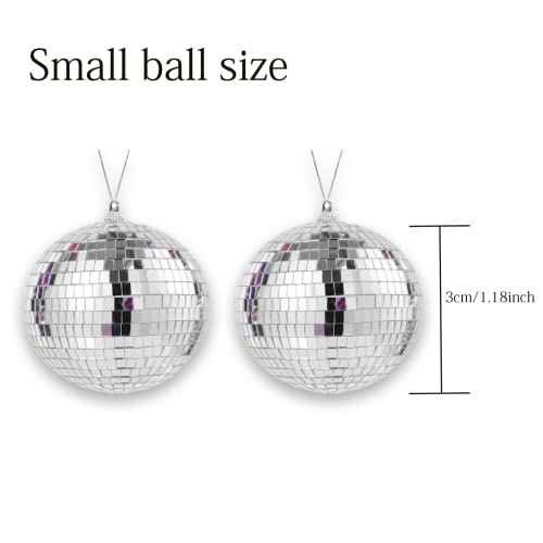 Bola de Discoteca,12 Piezas(3cm) Espejo de Bola de Discoteca,Bolas de Espejo Plata,Decoración de Fiestas,Efecto de luz DJ,Bola de Fiesta para Nochevieja, cumpleaños, Fiestas temáticas.