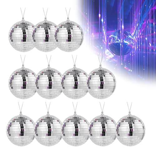 Bola de Discoteca,12 Piezas(3cm) Espejo de Bola de Discoteca,Bolas de Espejo Plata,Decoración de Fiestas,Efecto de luz DJ,Bola de Fiesta para Nochevieja, cumpleaños, Fiestas temáticas.