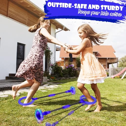 Bola de Salto de Tobillo, Anillo de Saltar Intermitente para niños, Aro de Salto Luminoso Plegable Bola de Salto, Adecuado para Deportes al Aire Libre para Adultos y niños (Azul)