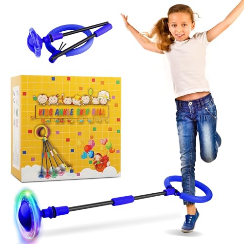 Bola de Salto de Tobillo, Anillo de Saltar Intermitente para niños, Aro de Salto Luminoso Plegable Bola de Salto, Adecuado para Deportes al Aire Libre para Adultos y niños (Azul)