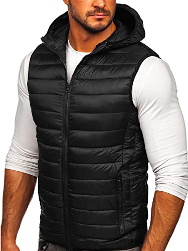 BOLF Hombre Chaleco acolchado con Capucha Cierre de Cremallera Chaqueta sin Manga Cazadora Plumifero Jacket Jogging Zip Outdoor Estilo Deportivo 13072 Negro L [1U1]