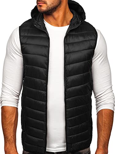 BOLF Hombre Chaleco acolchado con Capucha Cierre de Cremallera Chaqueta sin Manga Cazadora Plumifero Jacket Jogging Zip Outdoor Estilo Deportivo 13072 Negro L [1U1]