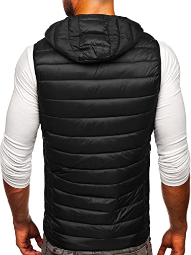 BOLF Hombre Chaleco acolchado con Capucha Cierre de Cremallera Chaqueta sin Manga Cazadora Plumifero Jacket Jogging Zip Outdoor Estilo Deportivo 13072 Negro L [1U1]