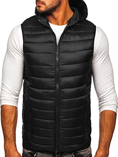 BOLF Hombre Chaleco acolchado con Capucha Cierre de Cremallera Chaqueta sin Manga Cazadora Plumifero Jacket Jogging Zip Outdoor Estilo Deportivo 13072 Negro L [1U1]