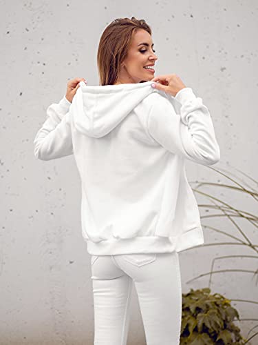 BOLF Mujer Sudadera con Capucha Cierre de Cremallera Jersey Blusa Suéter Sweatshirt de Manga Larga Jacket Fitness Deporte Outdoor Estilo Diario W03B Blanco S [A1A]