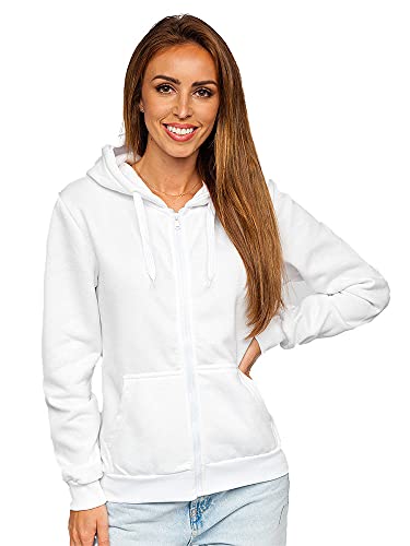 BOLF Mujer Sudadera con Capucha Cierre de Cremallera Jersey Blusa Suéter Sweatshirt de Manga Larga Jacket Fitness Deporte Outdoor Estilo Diario W03B Blanco S [A1A]