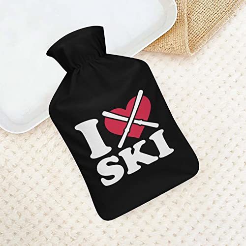 Bolsa de agua caliente con funda para sofá o cama con texto en inglés "I Love Ski Skier"