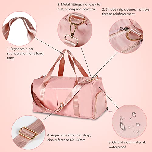 Bolsa de Deporte, Gimnasia, Comius Sharp Bolsa de Viaje, Impermeable con Compartimento Zapatos y Compartimento Mojado, Bolsa Fin de Semana para Mujeres y Hombre (Rosa)