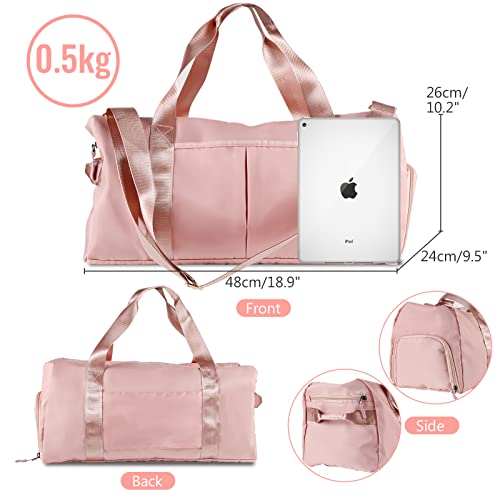 Bolsa de Deporte, Gimnasia, Comius Sharp Bolsa de Viaje, Impermeable con Compartimento Zapatos y Compartimento Mojado, Bolsa Fin de Semana para Mujeres y Hombre (Rosa)