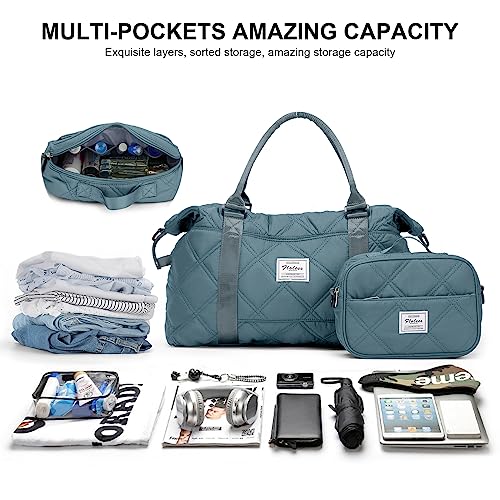 Bolsa de Deporte para Gimnasio para Mujer, Bolsa de Viaje, Bolsa Equipaje de Mano 55x40x20, Bolsa de Fin de Semana, Deporte Nocturno Duffle con Bolsa de Baño,E9-Azul