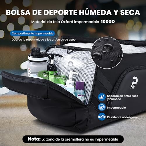 Bolsa de Deporte para Mujer y Hombre, 58L Bolsa Deporte Gimnasio Bolsa de Viaje Macuto con Zapato y Compartimento Húmedo, Bolsa de Deporte para el Gimnasio, la Natación, el Camping y los Viajes