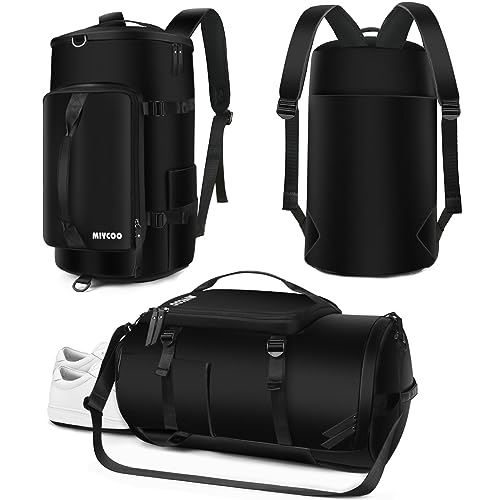 Bolsa de gimnasio para hombres y mujeres, bolsa de lona deportiva, mochila de viaje, bolsa de fin de semana con compartimento para zapatos MIYCOO, Negro -, 42L US, Deportes