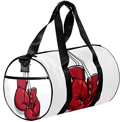 Bolsa de lona redonda deportiva para gimnasio con correa de hombro desmontable, guantes de boxeo para colgar, bolsa de entrenamiento para mujeres y hombres