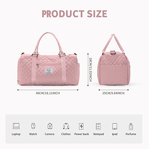 Bolsa de Viaje Mujer, Bolsa de Gimnasio Bolsa de Deporte con Bolsillo Húmedo y Compartimento de Zapatos,Travel Duffel Bag Hombre Bolsas de Lona para Compras Deportivas en el Gimnasio,Rosa