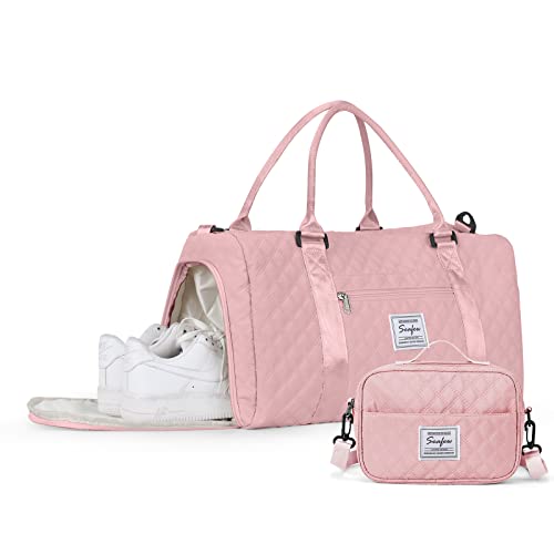 Bolsa de Viaje Mujer, Bolsa de Gimnasio Bolsa de Deporte con Bolsillo Húmedo y Compartimento de Zapatos,Travel Duffel Bag Hombre Bolsas de Lona para Compras Deportivas en el Gimnasio,Rosa