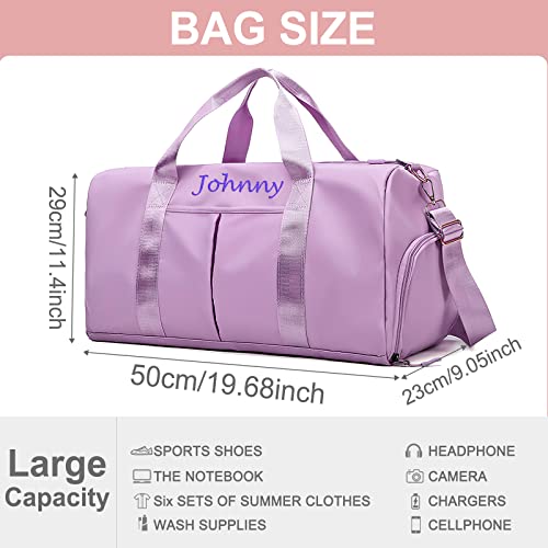 Bolsa de viaje personalizada con nombre bordado, bolsa de gimnasio deportiva personalizada con bolsillos húmedos y secos y zapatos para fin de semana durante la noche, regalo de dama de honor, Rosado