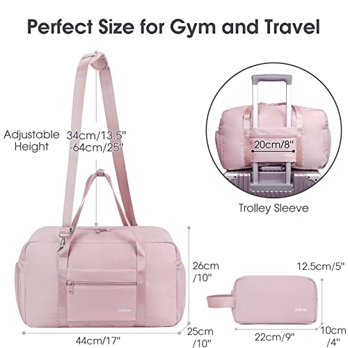 Bolsa Deporte Bolso de Gimnasio Yoga Mujer Hombre Viaje Fin de Semana Bag con Compartimento para Zapatos y Bolsillo Húmedo Neceser Pequeño y Bandolera Regulable Correa de Esterilla de Yoga, Rosa